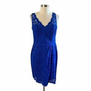 Davids Bridal Lace V Neck Sleeveless Midi Dress